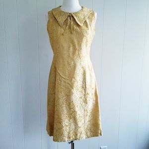 1950s Unlabeled‎ Gold, Floral Embossed Dress
